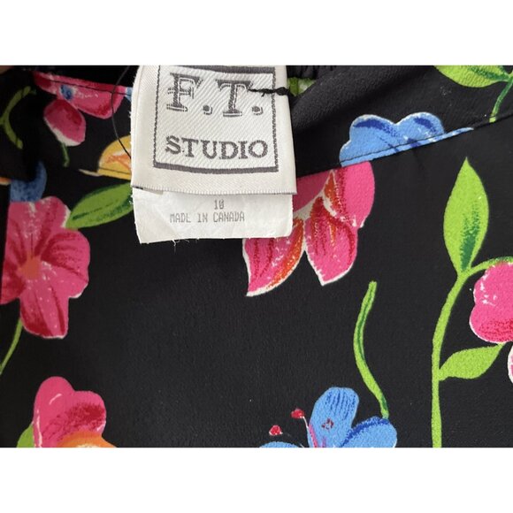 Vtg FT Studio black colorful floral midi a line skirt 90s y2k office 26" waist - Picture 4 of 6